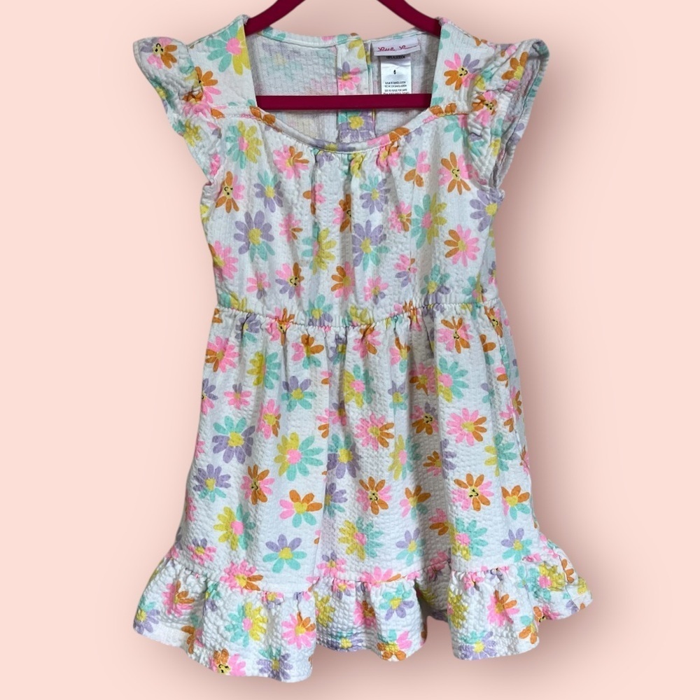 Little Lass 100% Cotton Daisy Smiley Face Dress Size 6 Girls